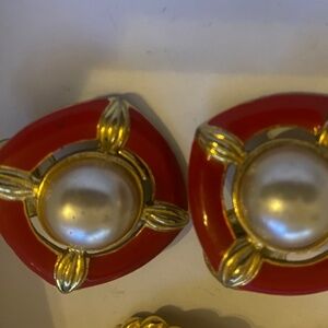 Vintage red and faux Pearl Earrings